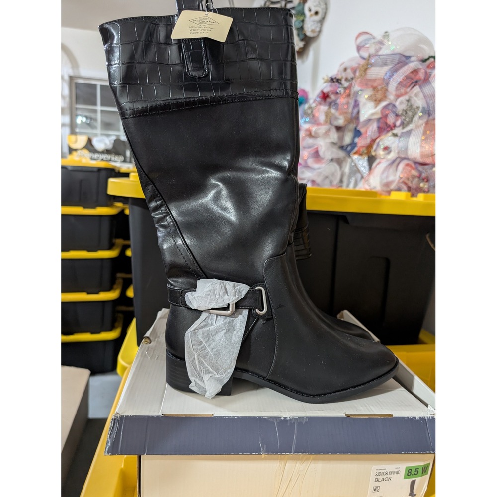 St Johns Bay Roslyn Black Riding Boots Wide Width Wide Calf 8.5W New